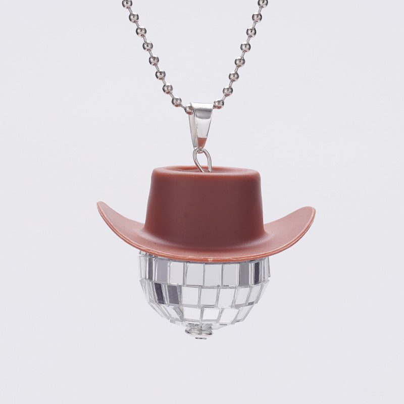 Wholesale Cowboy Hat Disco Mirror Ball Necklace